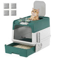 Load image into Gallery viewer, Cat Litter Box with Lid, Hooded Cat Litter Box with Pull-Out Drawer Tray, Scoop, Front Entry & Top Exit, 4 Deodorization Bags, Easy to Clean, Teal