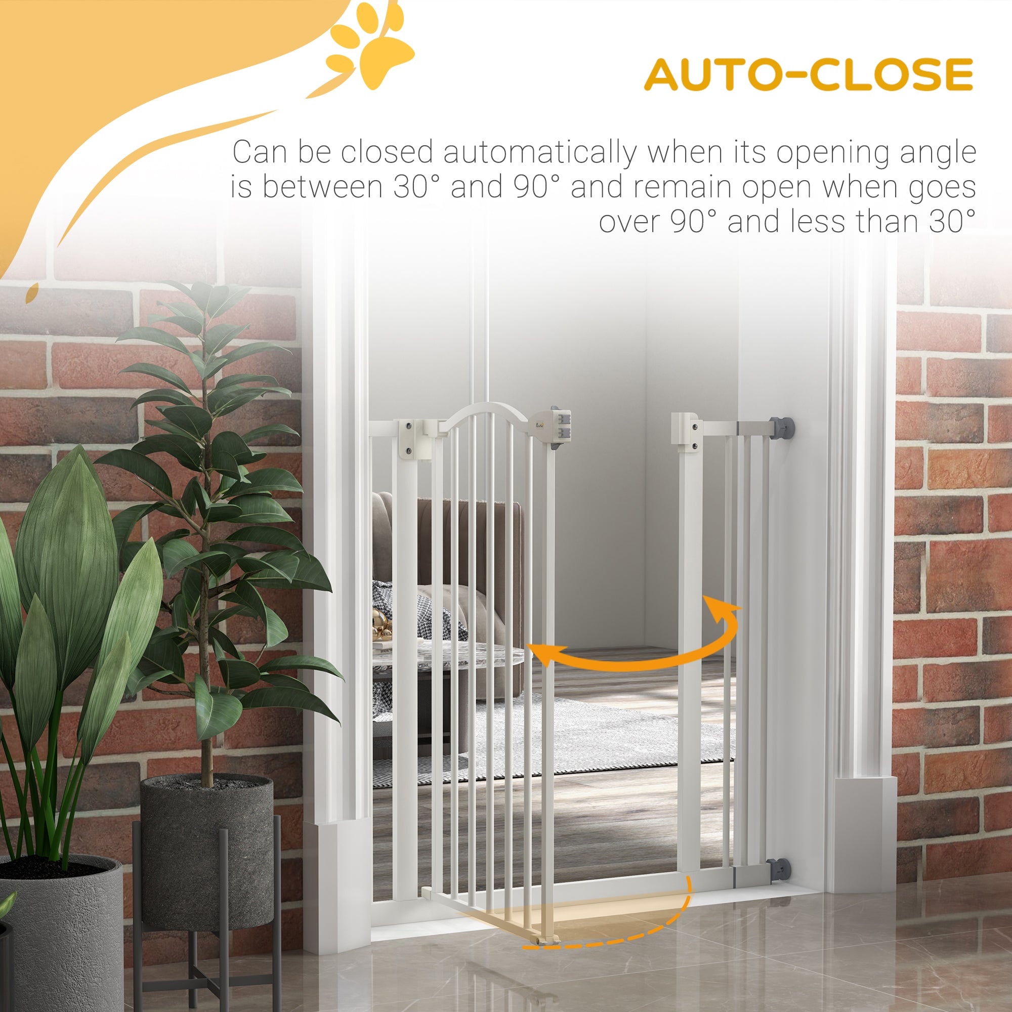 Pressure Fit Dog Stair Gate No Drilling Safety Gate Auto Close for Doorways, Hallways, 74-87cm Adjustable, 78cm Tall, White