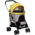 Load image into Gallery viewer, 4 Wheels Pet Stroller, 3 in 1 Dog Cat Travel Folding Carrier, for Small Dogs, Detachable, w/ Brake, Canopy, Basket, Storage Bag - Yellow