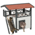 Gallery viewerに画像を読み込む, Cat House Outdoor, Wooden Feral Cat House with Balcony Stairs Asphalt Waterproof 77L x 50W x 73Hcm - White