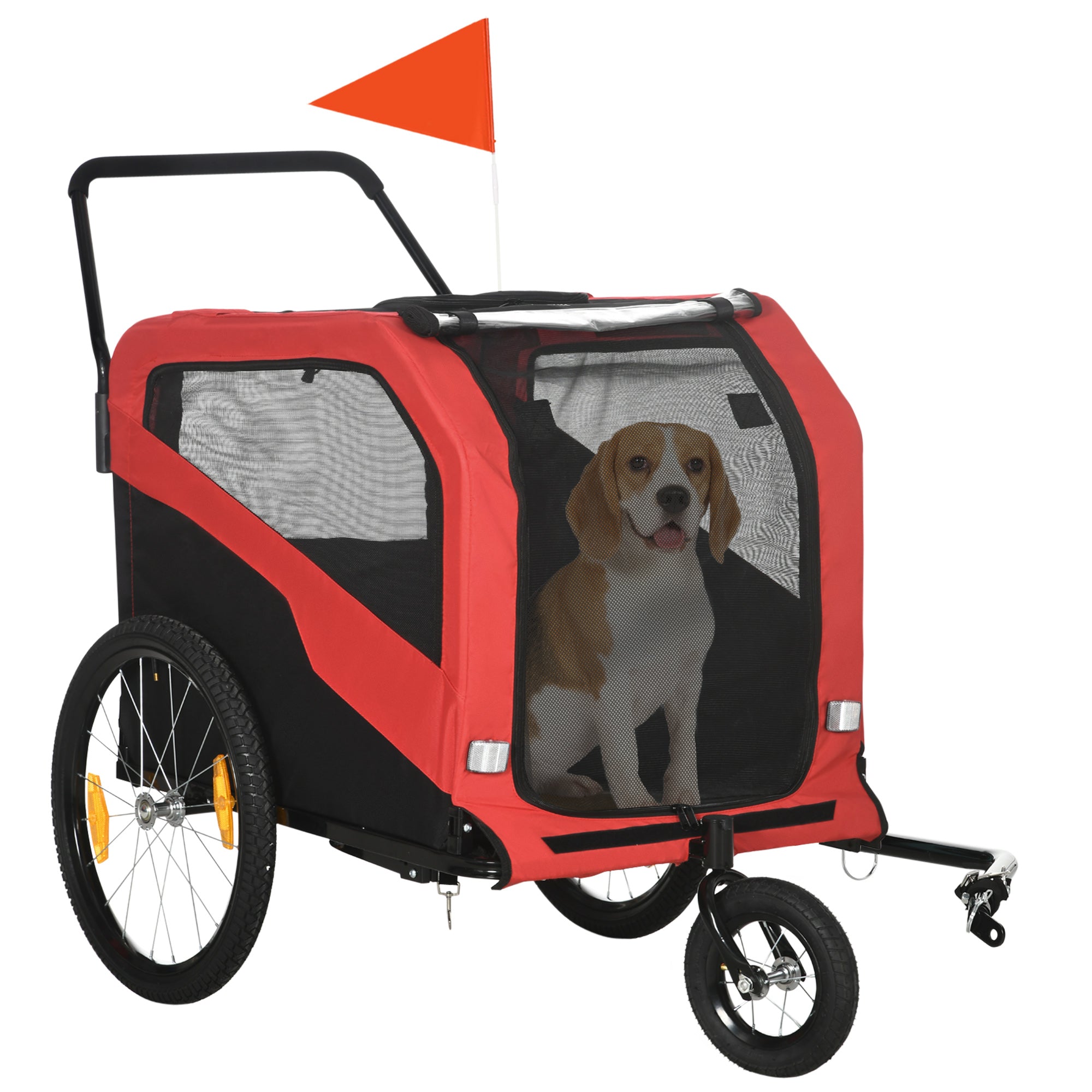 PawHut 2 in 1 Dog Bike Trailer with Hitch Quick-release Wheels Red
