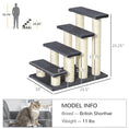 Load image into Gallery viewer, PawHut Cat Tree with 4 Steps for High Beds Couch, Cute Stair Shaped Cat Tree for Indoor Cats or Dogs w/ Sisal Scratching Post, Climbing, Playing, Gray
