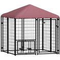 Load image into Gallery viewer, PawHut 4.6' x 4.6' x 5' Outdoor Dog Kennel, Welded Wire Heavy Duty Dog Run with 360° Rotating & 4 Level Adjustable Bowls, Dog Kennel Outside with Waterproof & UV Resistant Cover, for S&M Dogs