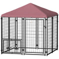 Load image into Gallery viewer, PawHut 4.6' x 4.6' x 5' Outdoor Dog Kennel, Welded Wire Heavy Duty Dog Run with 360° Rotating & 4 Level Adjustable Bowls, Dog Kennel Outside with Waterproof & UV Resistant Cover, for S&M Dogs