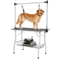 Charger l'image dans la visionneuse de la galerie, 42in Foldable Dog Grooming Table, Pet Grooming Table with Adjustable Grooming Arms, Storage Shelf, Two Nooses, 42" x 24" x 61", Black