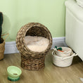 Load image into Gallery viewer, Wicker Cat Bed, Elevated Rattan Kitten Bed with Cushion, Handwoven Cat Egg Chair Kitty House with Stand for Indoor Cats, Grey