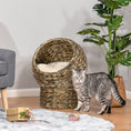 Load image into Gallery viewer, Wicker Cat Bed, Elevated Rattan Kitten Bed with Cushion, Handwoven Cat Egg Chair Kitty House with Stand for Indoor Cats, Grey