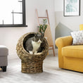 Load image into Gallery viewer, Wicker Cat Bed, Elevated Rattan Kitten Bed with Cushion, Handwoven Cat Egg Chair Kitty House with Stand for Indoor Cats, Grey