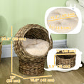 Load image into Gallery viewer, Wicker Cat Bed, Elevated Rattan Kitten Bed with Cushion, Handwoven Cat Egg Chair Kitty House with Stand for Indoor Cats, Grey