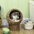 Load image into Gallery viewer, Wicker Cat Bed, Elevated Rattan Kitten Bed with Cushion, Handwoven Cat Egg Chair Kitty House with Stand for Indoor Cats, Grey