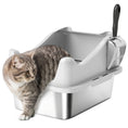 Load image into Gallery viewer, Cat Litter Box Stainless Steel, High Sided with Metal Litter Scoop, Never Absorbs Odors, Anti Leakage & Easy to Clean, 17" x 13" x 10", Grey