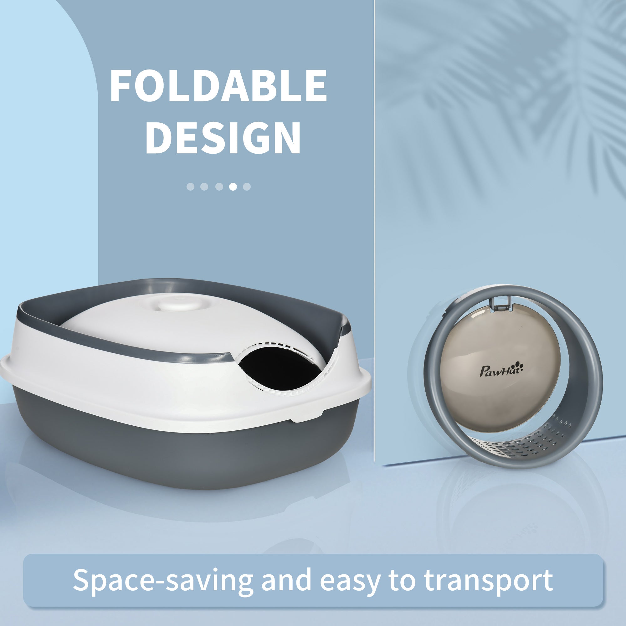 Foldable Cat Litter Box with Lid, Hooded Cat Litter Tray with High Sides, Air Freshener, Large Two-Way Entrance, Scoop, White