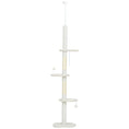 Load image into Gallery viewer, Floor to Ceiling Cat Tree, 225-255 cm Adjustable Cat Climbing Tower with 3 Cloud Perches, Sisal Scratching Posts, 2 Hanging Play Balls and Anti-Tip Strap, Beige
