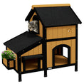 Gallery viewerに画像を読み込む, Wooden Outdoor Cat House with Flower Pot, Windows, Multiple Entrances, Water-Resistant Roof - Yellow
