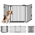 Load image into Gallery viewer, Foldable Dog Gate with Door, 3 Panel Metal Pet Gate for Stairs, Doorways, Hallways and Fireplace, Auto-Close Safety Gate, 202.5 x 76 cm, Black