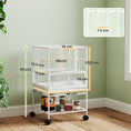 Load image into Gallery viewer, Bird Cage, Metal Parrot Cage with Rolling Stand Wheels, Acrylic Viewing Panels, Storage Shelf, Slide-out Tray, Perches, Feeders, for Budgie, Parakeet, Canary, Finch, White, 48 x 46 x 83 cm