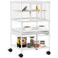 Load image into Gallery viewer, Bird Cage, Metal Parrot Cage with Rolling Stand Wheels, Acrylic Viewing Panels, Storage Shelf, Slide-out Tray, Perches, Feeders, for Budgie, Parakeet, Canary, Finch, White, 48 x 46 x 83 cm