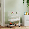 Load image into Gallery viewer, Bird Cage, Metal Parrot Cage with Rolling Stand Wheels, Acrylic Viewing Panels, Storage Shelf, Slide-out Tray, Perches, Feeders, for Budgie, Parakeet, Canary, Finch, White, 48 x 46 x 83 cm