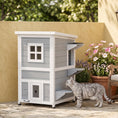 Load image into Gallery viewer, Wooden Cat House 2-Floor Outdoor Kitten Shelter with 3 Doors and Window Grey