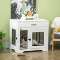 Load image into Gallery viewer, PawHut Dog Crate Furniture with Soft Water-Resistant Cushion, Dog Kennel End Table with Drawer, Puppy Crate for Small Dogs Indoor with 2 Doors, White