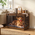 Charger l'image dans la visionneuse de la galerie, Dog Crate Furniture, 100 cm Wooden Dog Kennel Indoor Double Door with Sliding Barn Door, Decorative Pet Kennel End Side Table for Large Breeds, Tiger Wood Grain, Black