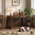 Charger l'image dans la visionneuse de la galerie, Dog Crate Furniture, 100 cm Wooden Dog Kennel Indoor Double Door with Sliding Barn Door, Decorative Pet Kennel End Side Table for Large Breeds, Tiger Wood Grain, Black