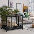Load image into Gallery viewer, PawHut 43" Heavy Duty Dog Crate, Indestructible Dog Cage Kennel with Removable Tray, Lockable Wheels and Double Door, for Large and Extra Large Dogs, Black