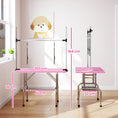 Load image into Gallery viewer, 42" Foldable Dog Grooming Table Adjustable Pet Cat Drying Beauty Table Rubber Top with 2 Loops Storage Basket Metal Pink