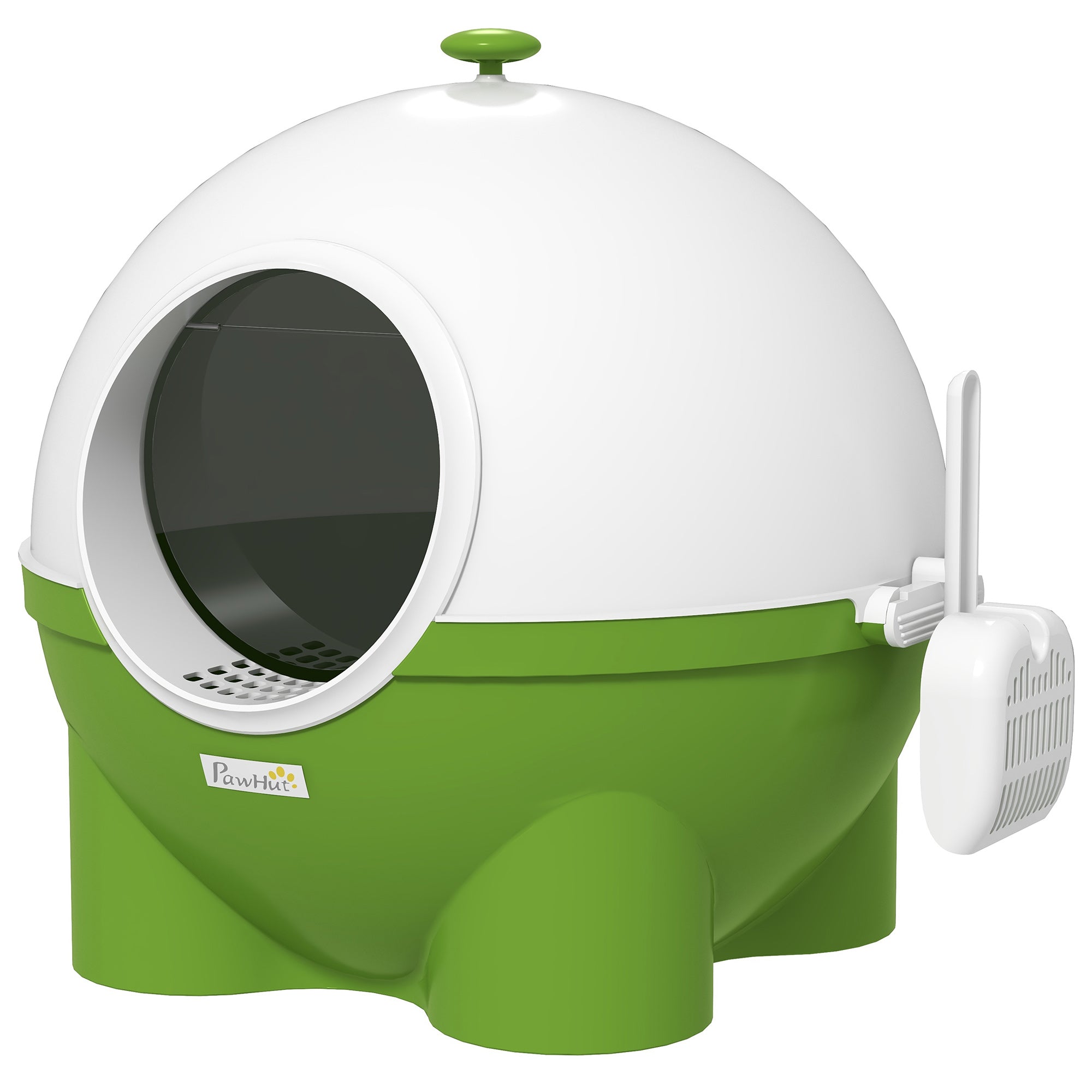 PawHut Large Hooded Cat Litter Box with Lid & Sand Pedal Green