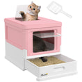Load image into Gallery viewer, Cat Litter Tray with Hood Enclosed Cat Litter Box Pet Toilet w/ Lid, Scoop, Front Entry, 47.5 x 35.5 x 36.7cm - Pink