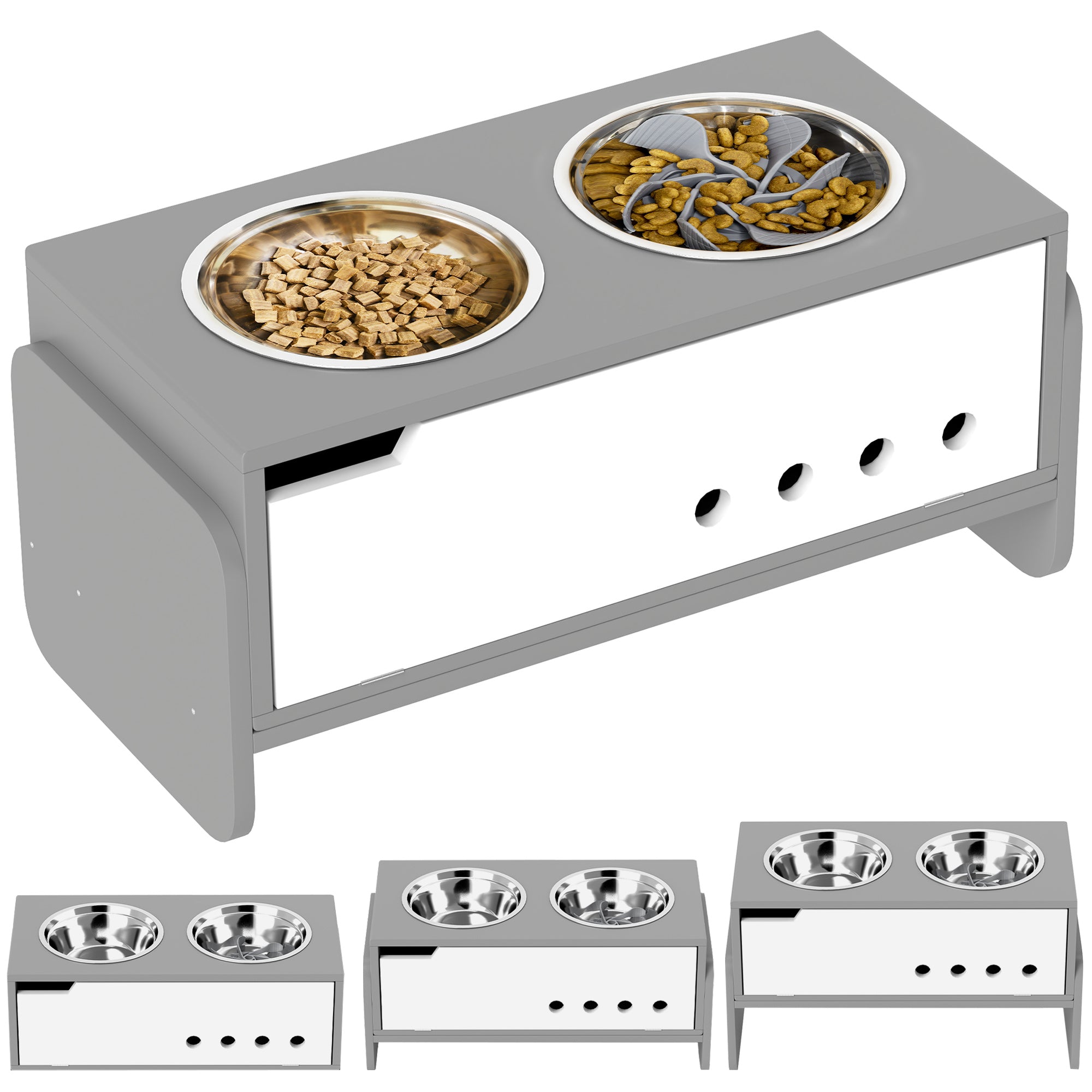 PawHut 3 Height Adjustable Raised Dog Bowls with Slow Feeder Mat, for  Medium to Extra Large Dogs