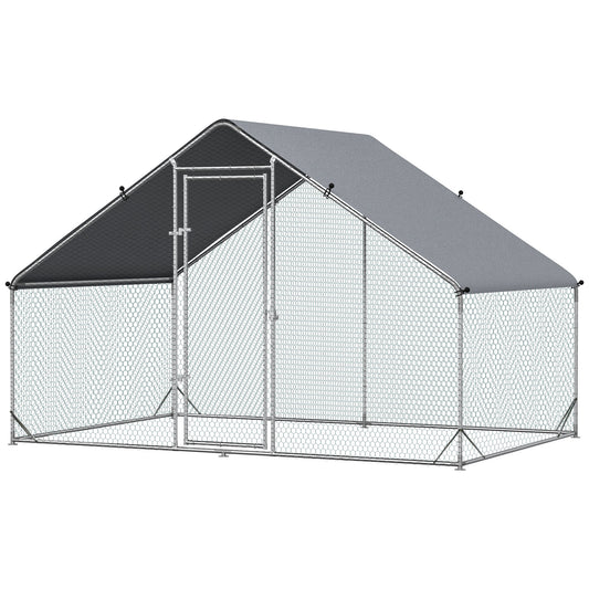 PawHut Large Chicken Coop Metal Chicken Run with Waterproof and Anti-UV Cover, Spire Shaped Walk in Fence Cage Hen House for Outdoor and Yard Farm Use, 1" Tube Diameter, 9.8' x 6.6' x 6.6'