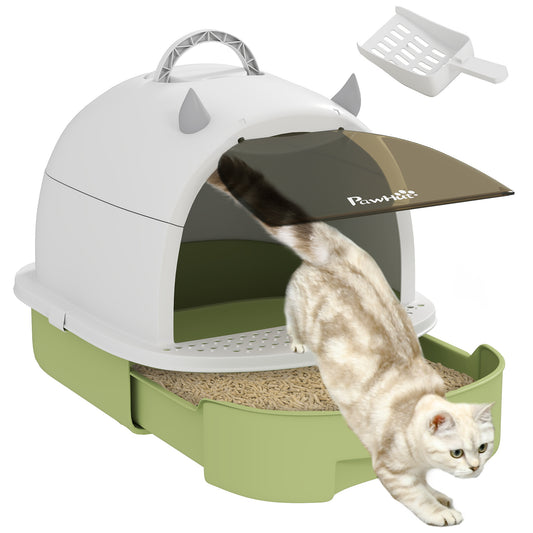 PawHut Cat Litter Box, Covered Kitty Litter Box with Lid, Scoop, Deodorizing Bags for Odor Control, Privacy, Portable, Easy to Clean, Green