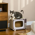 Load image into Gallery viewer, Cardboard Cat House with Scratcher, Catnip, TV-Shaped Cat Play House with Toy Mouse for Indoor Cats