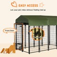 Load image into Gallery viewer, Outdoor Dog Kennel, Run, Large Wire Steel Fence, Lockable Pet Playpen Enclosure, with Water-, UV-Resistant Canopy Top, Door, Rotating Bowl Holders, 8ft x 4ft x 6ft, Green