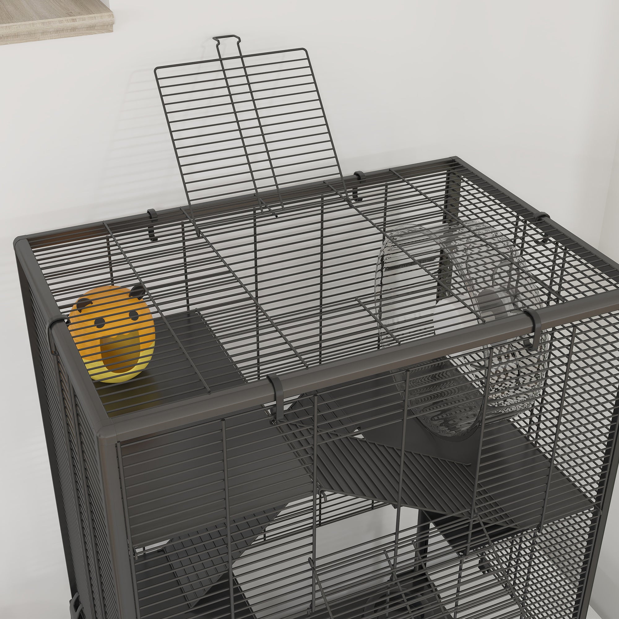 PawHut Large Hamster Cage with Deep Tempered Glass Bottom, 4 Tiers Hamster Tank with Running Wheel, Hut, Water Bottle, Dish, Rat Cage for Syrian, Dwarf, Gerbils, Mouse, 24" x 16" x 31.5", Black
