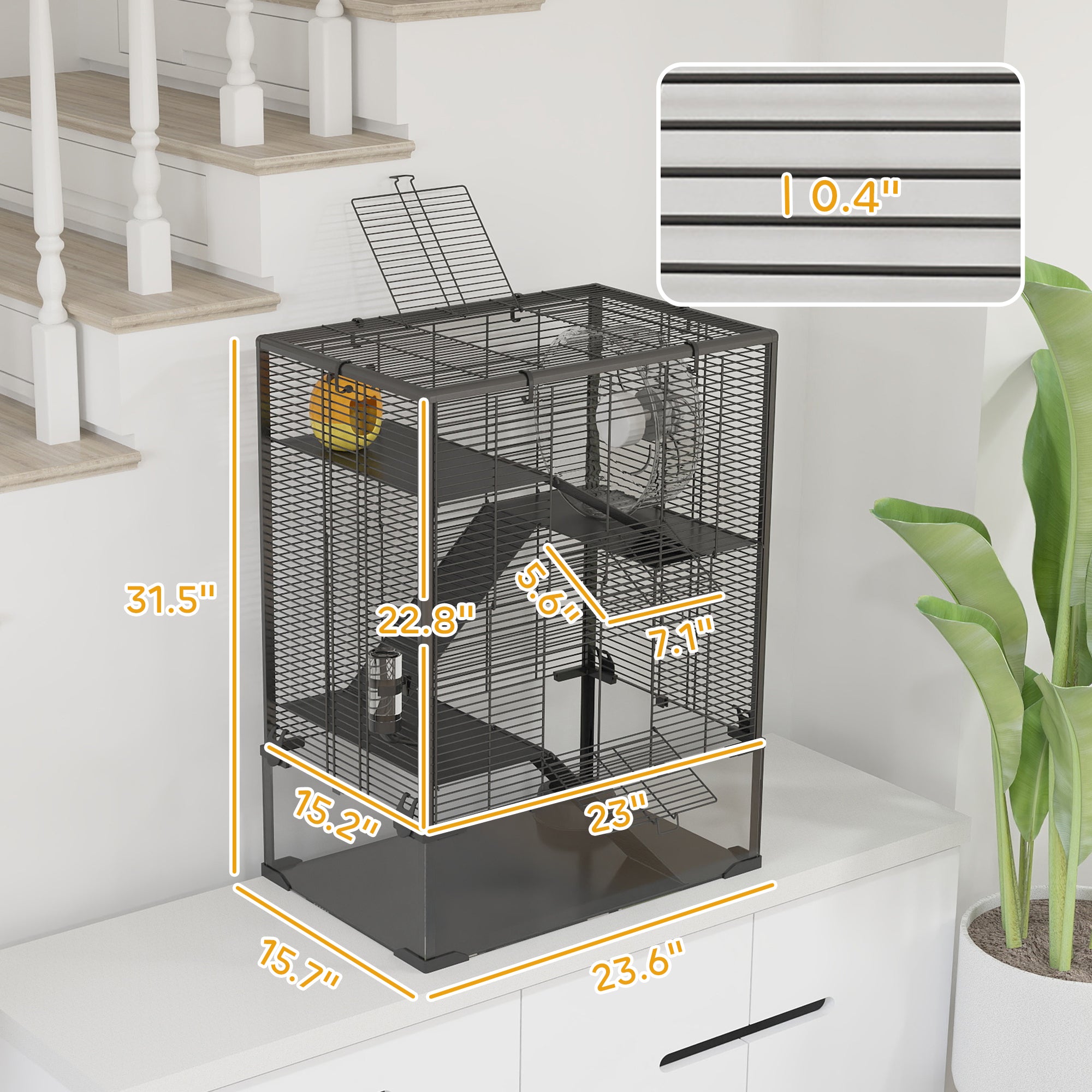 PawHut Large Hamster Cage with Deep Tempered Glass Bottom, 4 Tiers Hamster Tank with Running Wheel, Hut, Water Bottle, Dish, Rat Cage for Syrian, Dwarf, Gerbils, Mouse, 24" x 16" x 31.5", Black