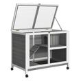 Load image into Gallery viewer, PawHut Indoor Rabbit Hutch with Wheels, Desk and Side Table Sized, Wood Rabbit Cage, Waterproof Small Rabbit Cage, Gray