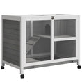 Load image into Gallery viewer, PawHut Indoor Rabbit Hutch with Wheels, Desk and Side Table Sized, Wood Rabbit Cage, Waterproof Small Rabbit Cage, Gray