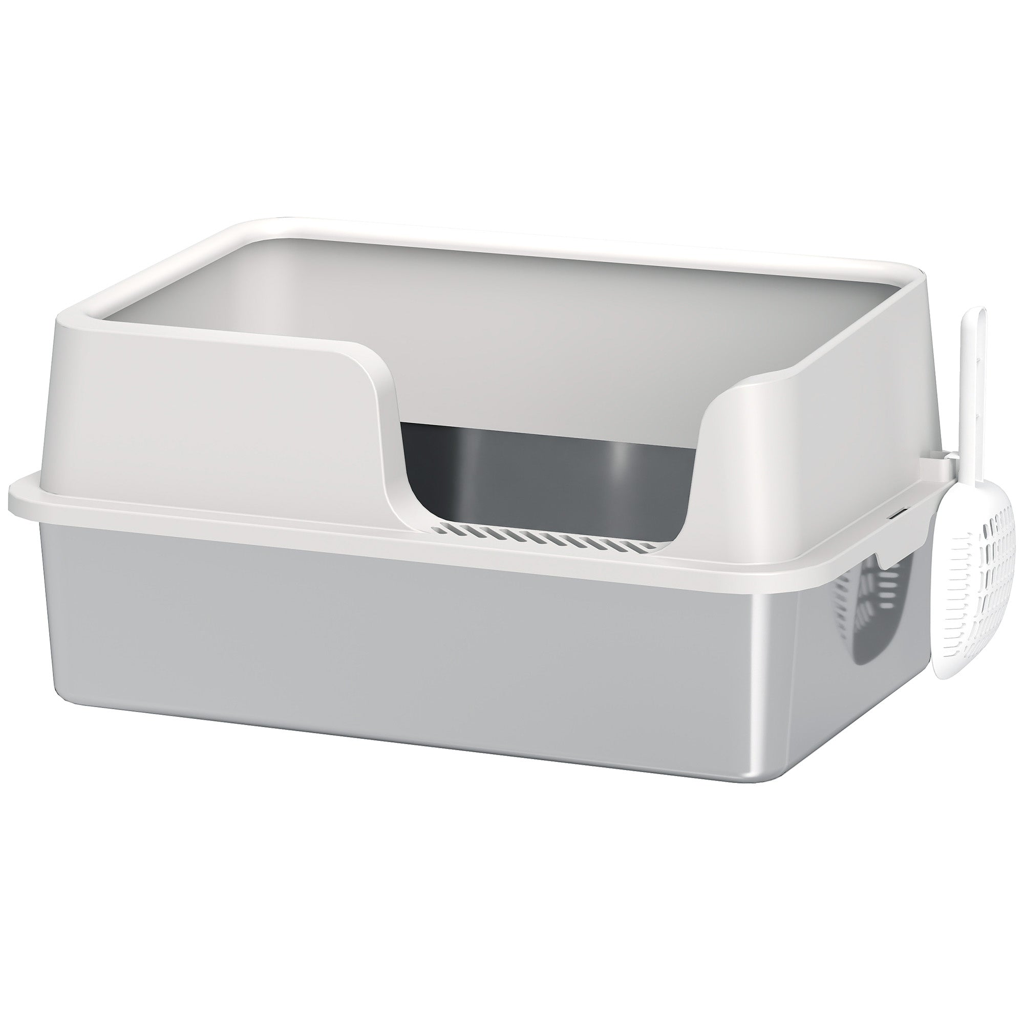 Stainless Steel Litter Box, High Sided Metal Cat Litter Tray with Detachable Rim, Scoop, Easy Cleaning, Odour-Resistant, 60 x 40 x 28 cm