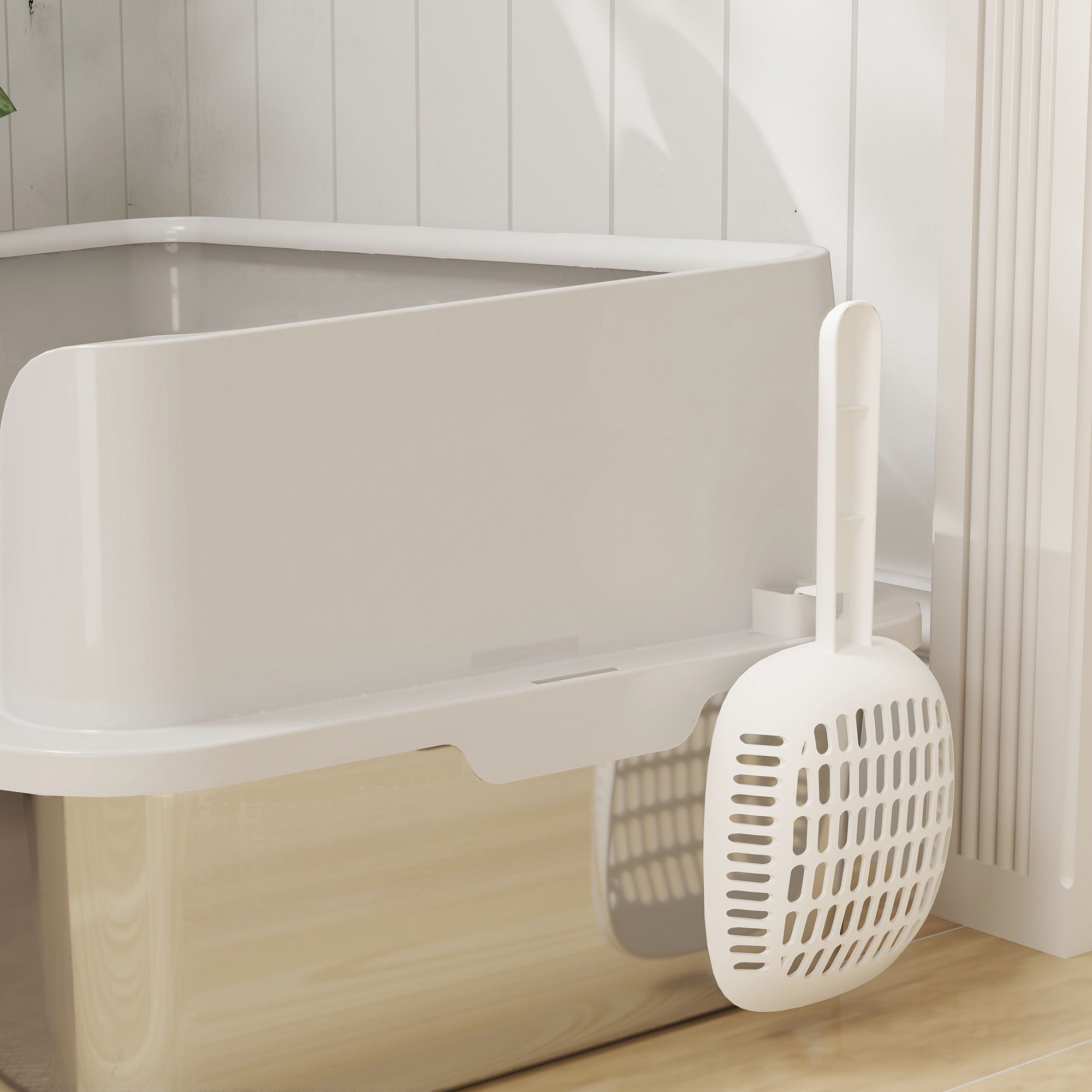 Stainless Steel Litter Box, High Sided Metal Cat Litter Tray with Detachable Rim, Scoop, Easy Cleaning, Odour-Resistant, 60 x 40 x 28 cm