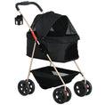 Load image into Gallery viewer, Pet Stroller, 3 in 1 Folding Dog Stroller Pram w/ 4 Wheels, Detachable Carrier, Storage Basket, Cup Holder, Safety Leashes, for Mini Dogs, Cats, Black