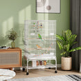 Load image into Gallery viewer, 43" Bird Cage for Budgies Cockatiels Canaries Lovebirds Finches with Rolling Stand, Toys, Removable Tray, Storage Shelf, White