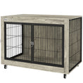 Load image into Gallery viewer, Dog Crate Furniture on Wheels, Dog Cage End Side Table with Lockable Double Doors, for Large Breeds, 100 x 60 x 73.5cm, Grey