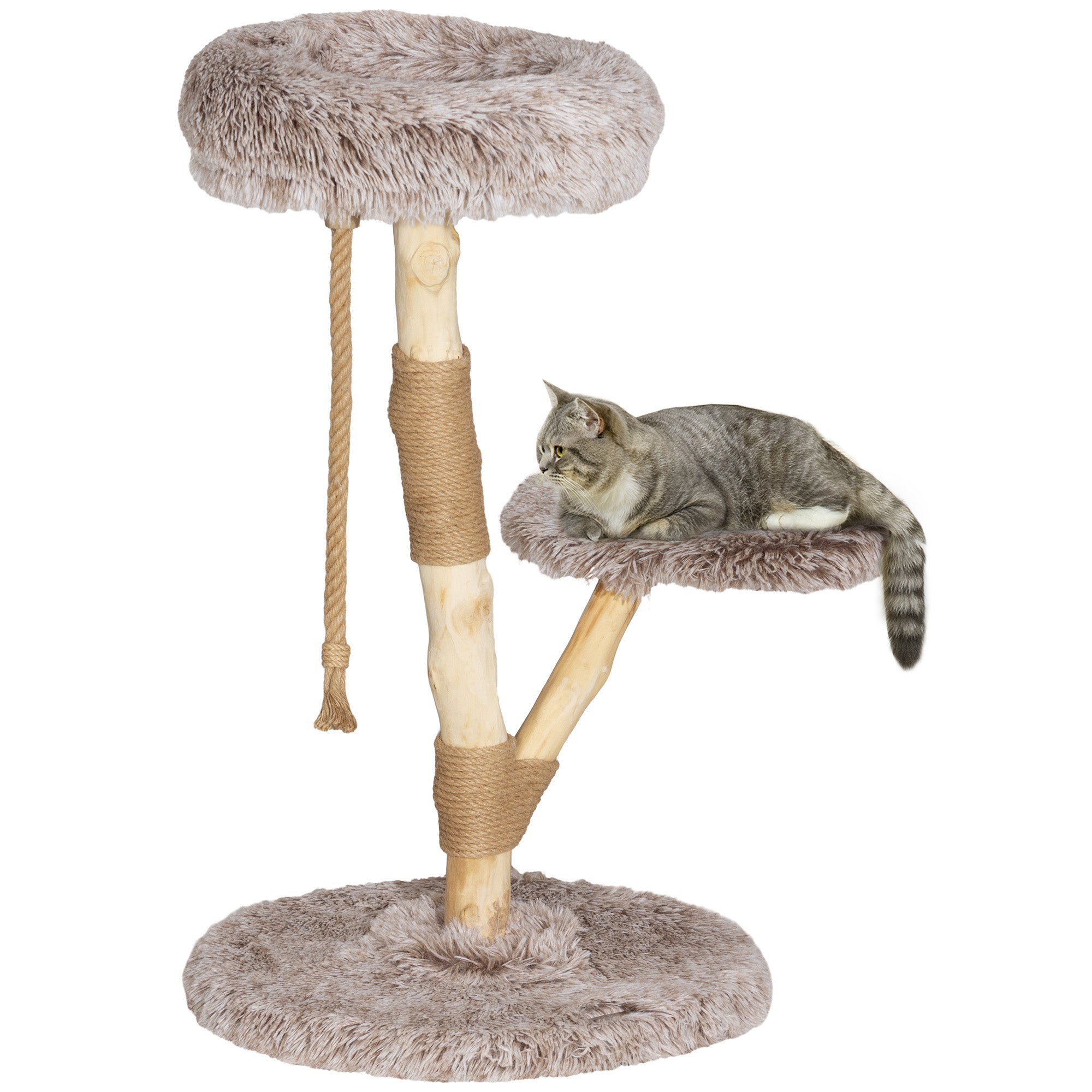 PawHut 35 Inch Modern Cat Tree for Indoor Adult Cats, with Wooden Scratching Posts, Cat Bed, Rope Cat Toy, Brown