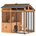 Load image into Gallery viewer, 7' x 5' Extra Large Dog House, Wood Outdoor Dog Kennel with Activity Platform, Stairs, Storage Cabinet, Pet Shelter with Waterproof Roof, Stainless Steel Bowls for Large Breeds, Yellow