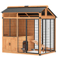 Load image into Gallery viewer, 7' x 5' Extra Large Dog House, Wood Outdoor Dog Kennel with Activity Platform, Stairs, Storage Cabinet, Pet Shelter with Waterproof Roof, Stainless Steel Bowls for Large Breeds, Yellow