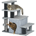 Load image into Gallery viewer, Adjustable Height Cat Stairs with Jute Scratching Posts, Cat House for Cozy Rest, Pet Steps for Couch Sofa and High Bed with Hanging Ball, Front Hole, Platform, Grey