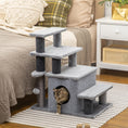 Load image into Gallery viewer, Adjustable Height Cat Stairs with Jute Scratching Posts, Cat House for Cozy Rest, Pet Steps for Couch Sofa and High Bed with Hanging Ball, Front Hole, Platform, Grey