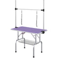Charger l'image dans la visionneuse de la galerie, 43"L Dog Grooming Table, Pet Foldable Grooming Table with 8"- 32" Adjustable Arm, Two Nooses, Mesh Tray and Rubber Top for Large Medium Small Pets, Purple